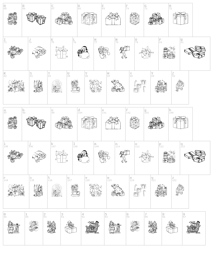 Xmas Gift font map